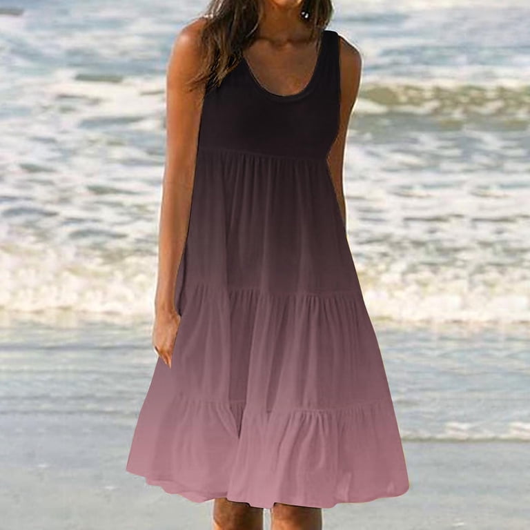 Kaemgyyd Graduation Dresses for Women Casual V Neck Sleeveless Beach  Sundresses Cute Flowy Tiered Tank T Shirt Dress - Walmart.com