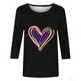 thumbnail image 3 of Mujeres Tres Cuartos de Manga Tops Día de San Valentín Impreso Suelto Cuello Redondo Suéter, Suelto Ajuste Tops para las Mujeres Vestir Fiesta Casual, 3 of 5