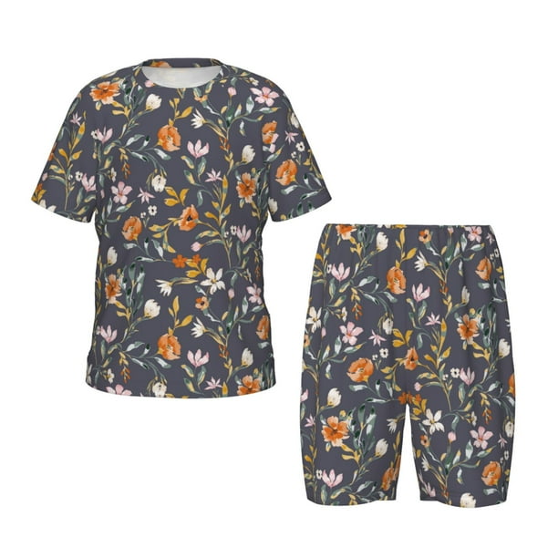 Balery Wildflowers Conjunto de Pijama Infantil de Manga Corta con Estampado – Ropa de Dormir de Algodón Suave-Large