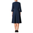 thumbnail image 3 of INSPIRE CHIC Vestido de Mujer con Falda Acampanada Cuello en V de Manga 3/4 Elegante Vestidos de Trabajo A Línea M Azul Marino, 3 of 5