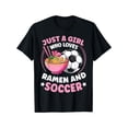 thumbnail image 1 of 1pc Just a Girl Who Loves Ramen and Soccer T-Shirt - Cotton Crew Neck, Casual Printed Top with Slight Stretch, All-Season Breathable & Moisture-Wicking Tee for Kids - Perfect Gift for Soccer Fans, 1 of 7