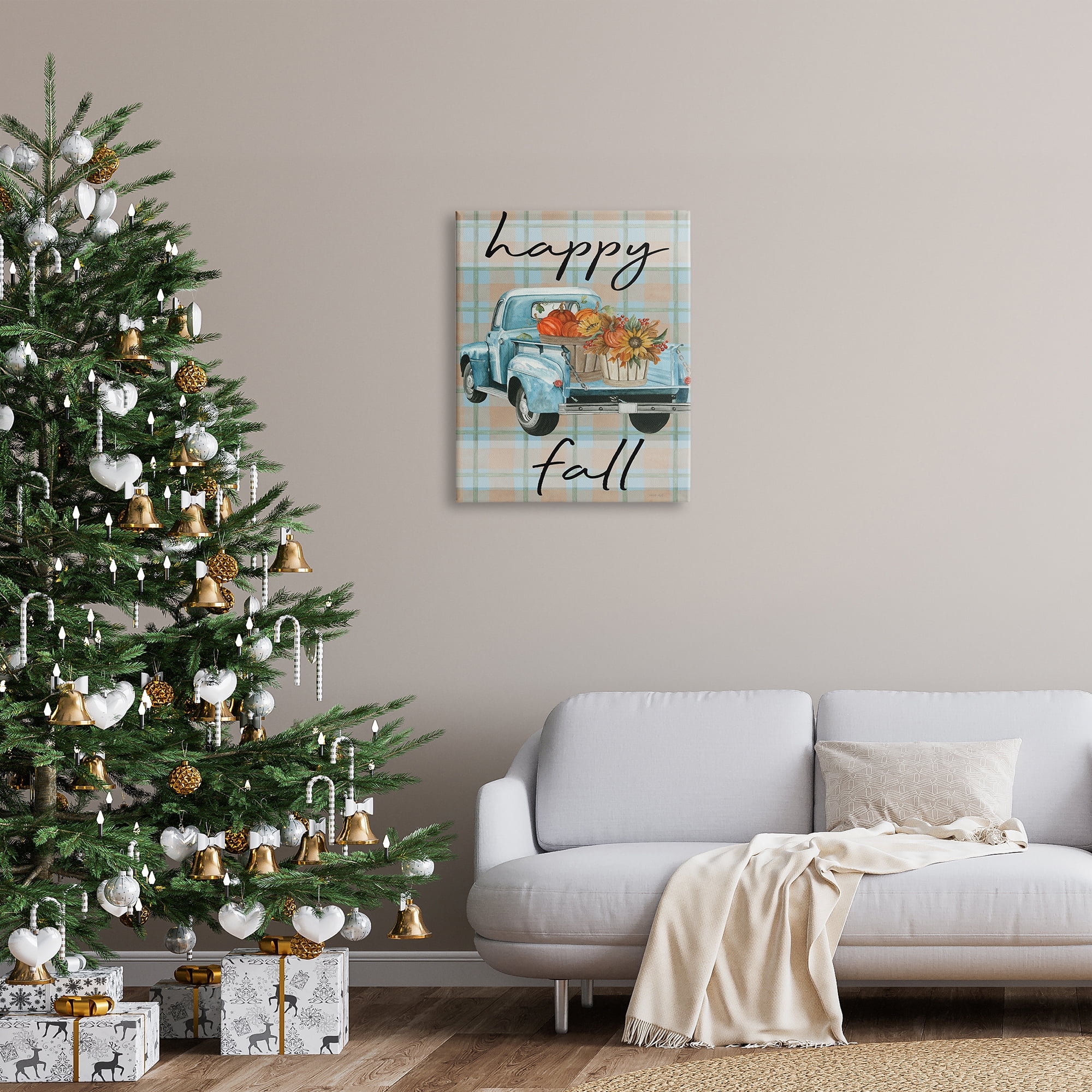 Stupell Industries Happy Fall Flower Truck Transportation Painting Gallery Wrapped Canvas Print Wall Art, 24 x 30