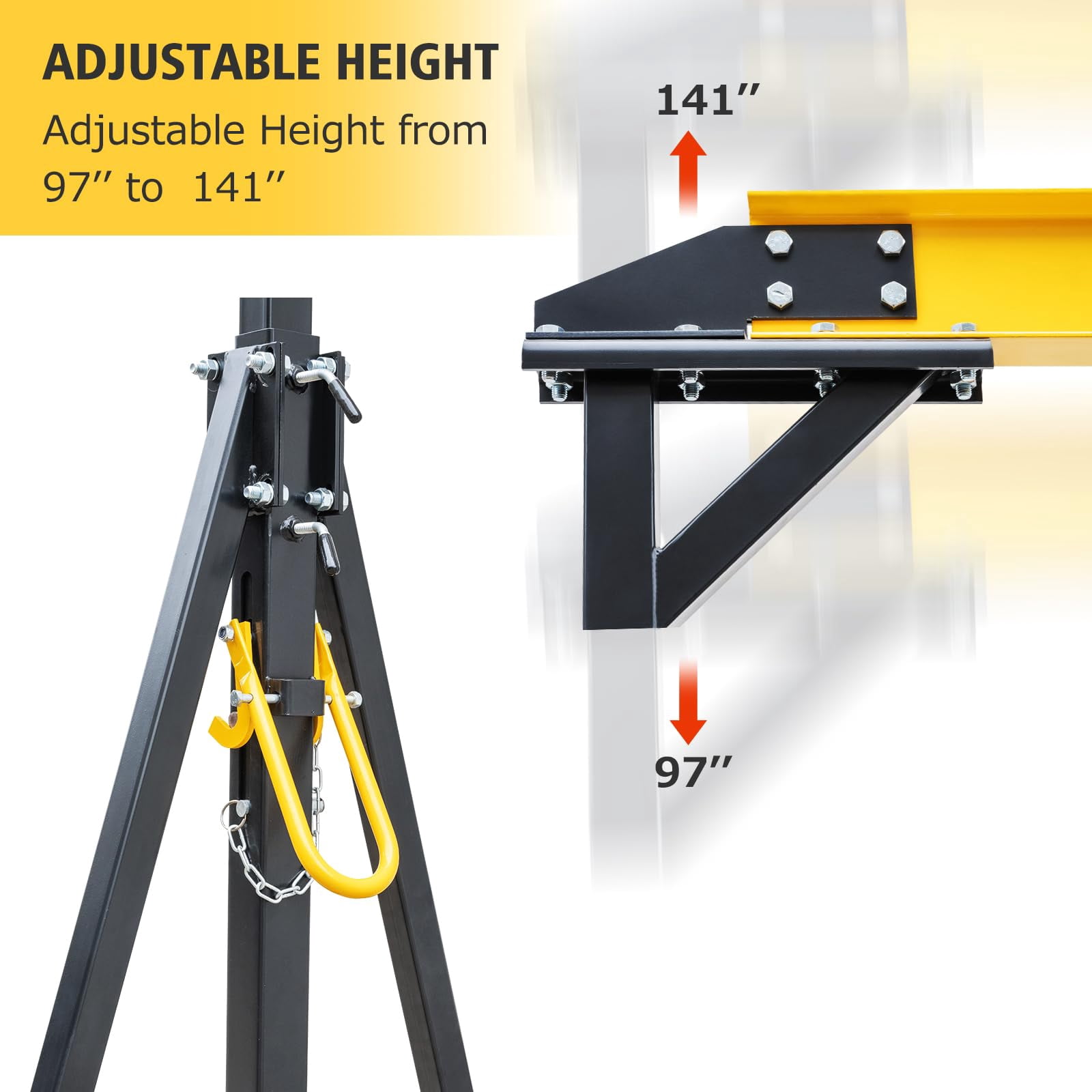 Yeshouse 2 Ton Adjustable Gantry Crane – Portable Overhead Hoist 4400 lbs Capacity, 97"–141" Height Range for Warehouse, Factory, Construction & Auto Repair