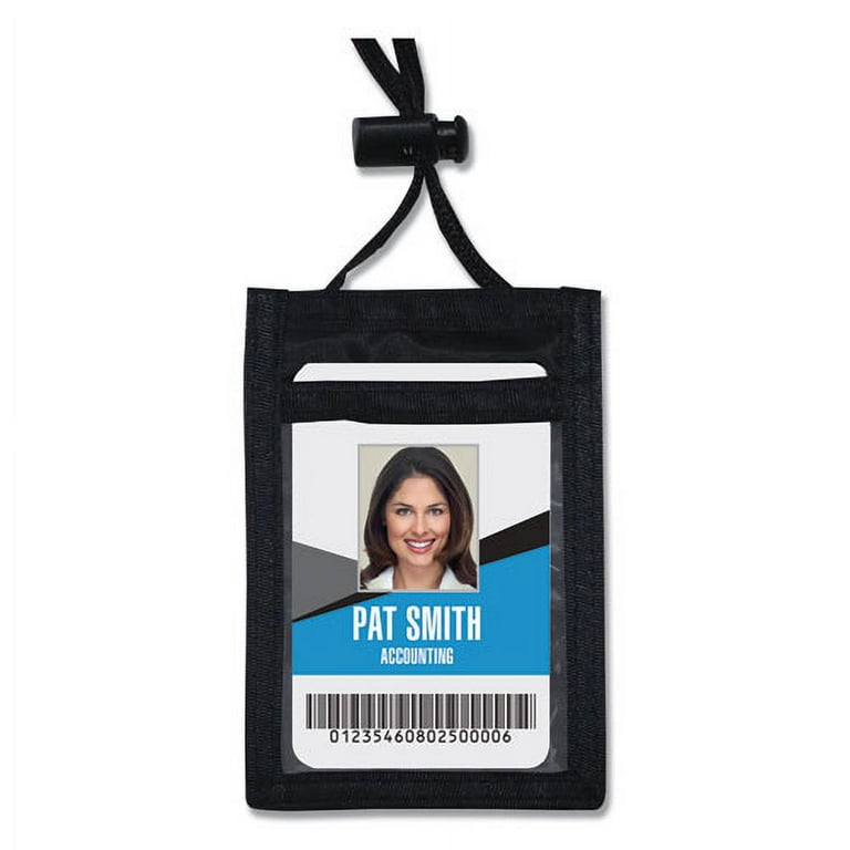 ID Badge Holders with Convention Neck Pouch, Vertical, Black/Clear 3.25 ID Badge Holders with Convention Neck Pouch, Vertical, Black/Clear 3.25