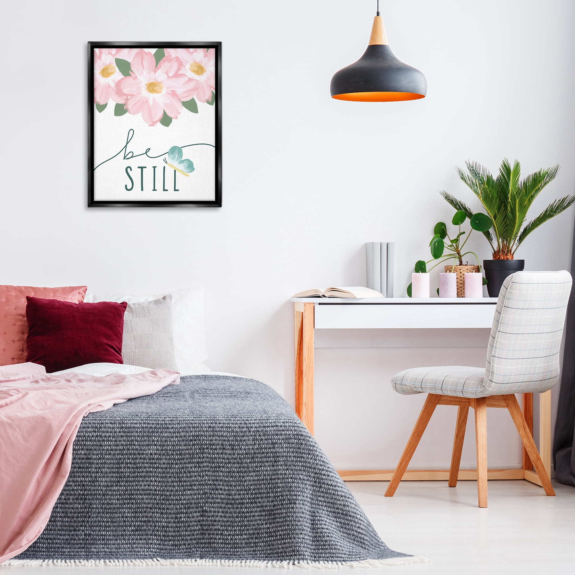 Stupell Industries Be Still with Florals Religious Painting Black Floater Framed Art Print Wall Art, 25 x 31