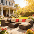 thumbnail image 2 of Ktaxon 7 Pieces Outdoor Sectional PE Rattan Sofa Set, Wicker Sectional Set, Patio Set for All Weather Cushion, Brown, 2 of 12