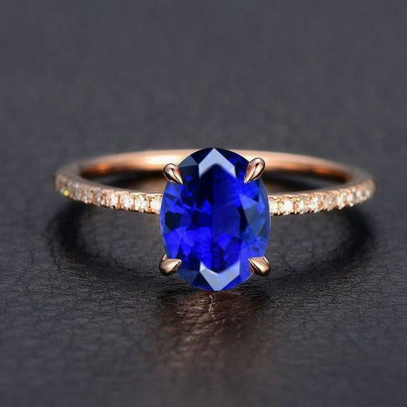 1.75 Carat 8x6mm Oval Cut Blue Sapphire Engagement Ring in 10k Rose Gold for Women on Sale