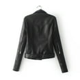 thumbnail image 6 of Flmtop Solid Color Women Faux Leather Lapel Motorcycle Jacket Long Sleeve Zip Up Coat, 6 of 7