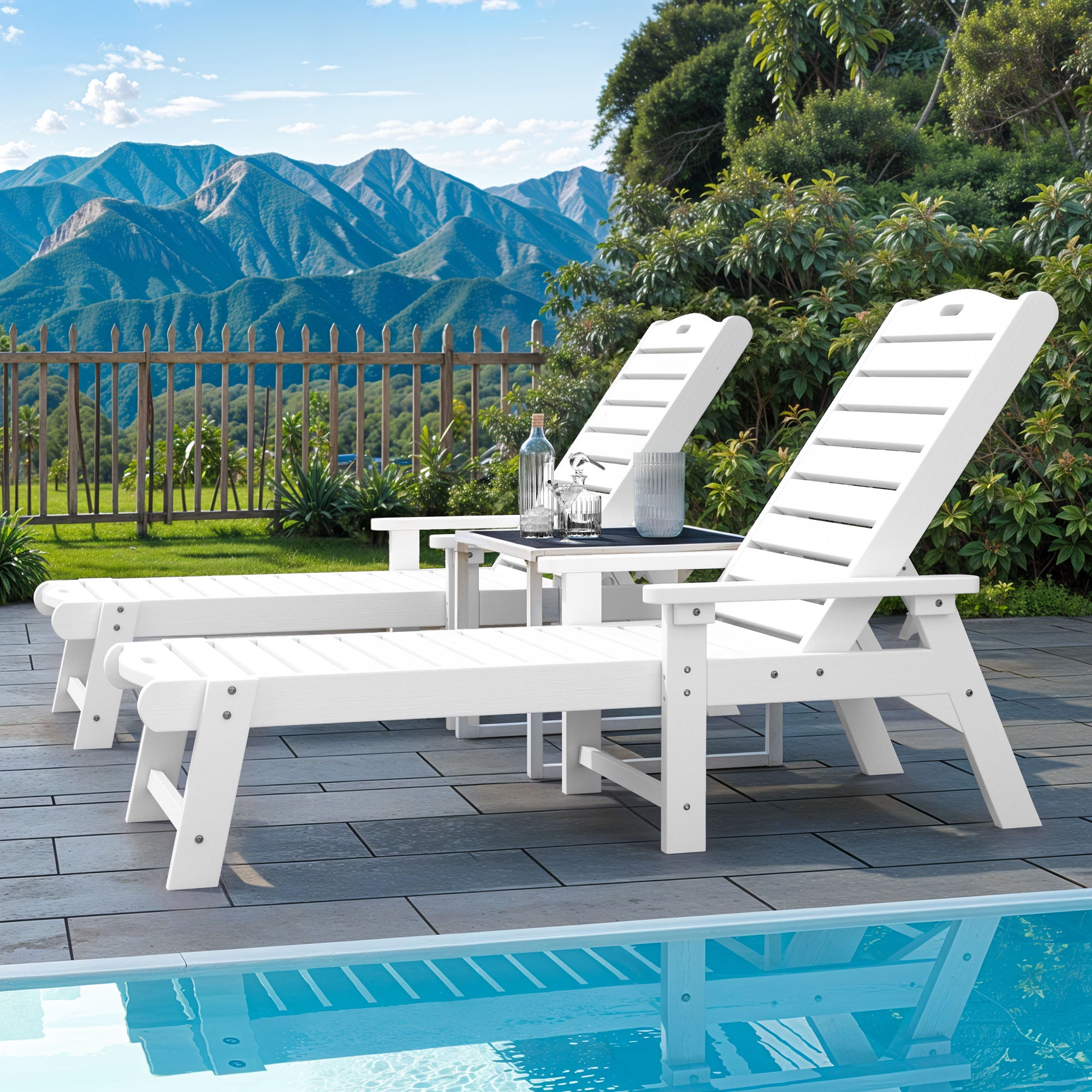 Uforic Outdoor Chaise Lounge Chairs with Adjustable Backrest, Heavy Duty Hips Resin Patio Lounger with Wide Armrest, 2 Pcs