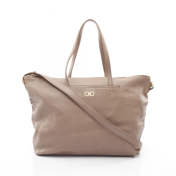 Pre-Owned Salvatore Ferragamo Gancini Tote Bag, Leather, Women's, Brown, AB-21F651 (Fair)