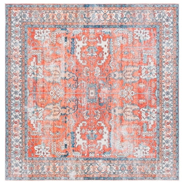 SAFAVIEH Arizona Walter Oriental Machine Washable Area Rug, Rust/Aqua, 6' x 6' Square