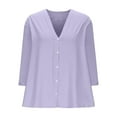 thumbnail image 4 of ShomPort Cardigans for Women 3/4 Sleeve Button up V Neck Tops Loose Breathable Casual Everyday Basic Shirts, 4 of 6