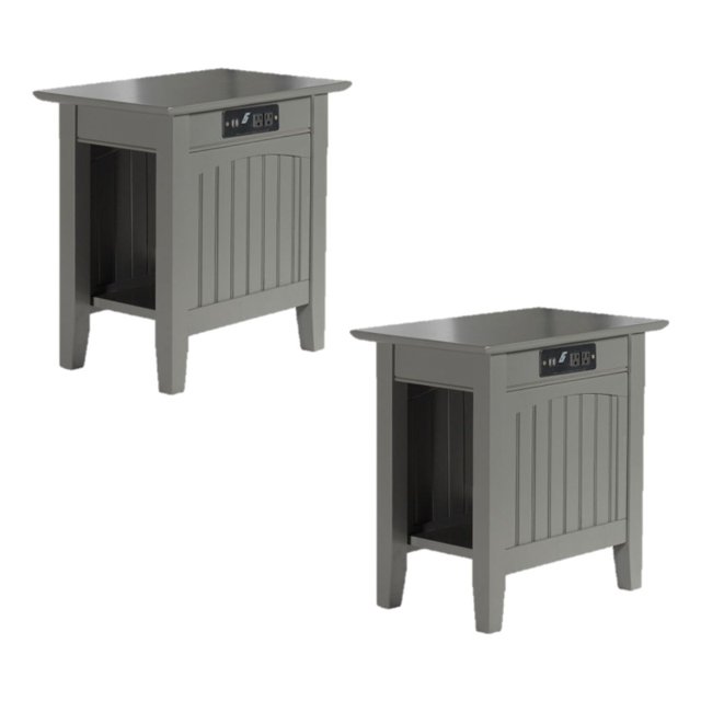 AFI Table d'Appoint en Bois Massif Nantucket avec Chargeur USB Ensemble de 2 Gris