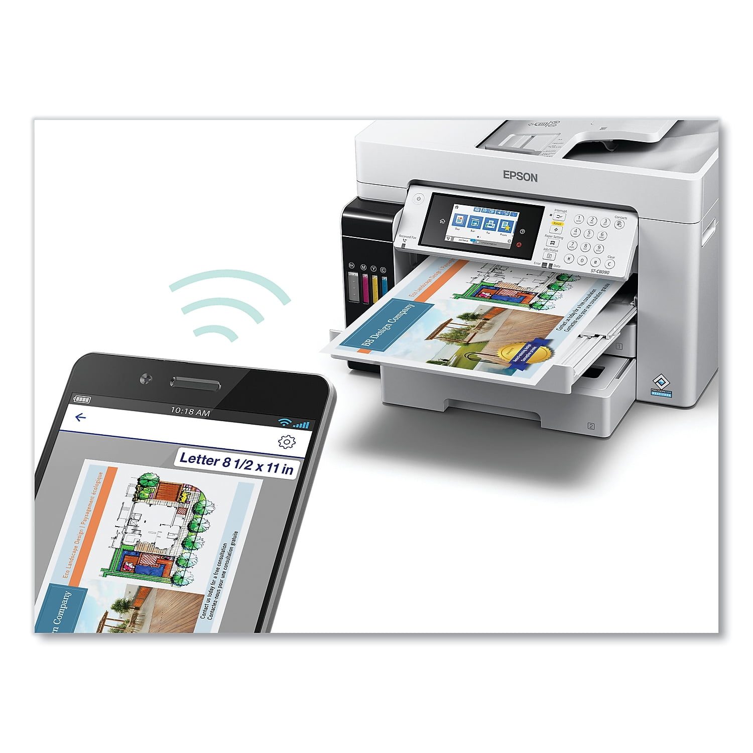 Epson WorkForce ST-C8090 Inkjet Multifunction Printer-Color-Copier/Fax/Scanner-4800x1200 dpi Print-Automatic Duplex Print-66000 Pages-550 sheets Input-Color Flatbed Scanner-1200 dpi Optical