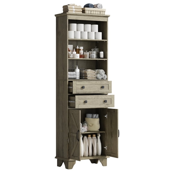 NEGYLIM 72" Tall Bathroom Linen Cabinet with 2 Drawers & Doors, Light Gray