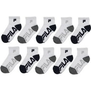 Fila Kids Boys 10-Pack Half Cushion Quarter Socks Contrast Heel - White, Boys Medium Shoe size 10-4