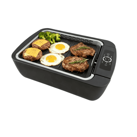 Indoor Smokeless Grill,1100W Non-stick Table Top Electric Gill for BBQ and Indoor Grilling,6-Speed Temperature Control Fast Heat Up,Dishwasher Safe,Serves 4-6 people,16.2x11.2in
