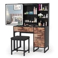thumbnail image 3 of Makeup Table with Nightstand, Vintage Vanity Table with Sliding Mirror, Dressing Table with 4-Drawer Chest, Vanity Set with Large Drawers and Shelves for Bedroom by PAKASEPT, 3 of 10
