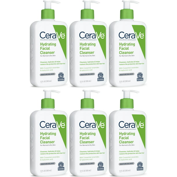 6 Pack - CeraVe Hydrating Facial Cleanser, Cream Normal to Dry Skin 12  Ounce Each - Walmart.com