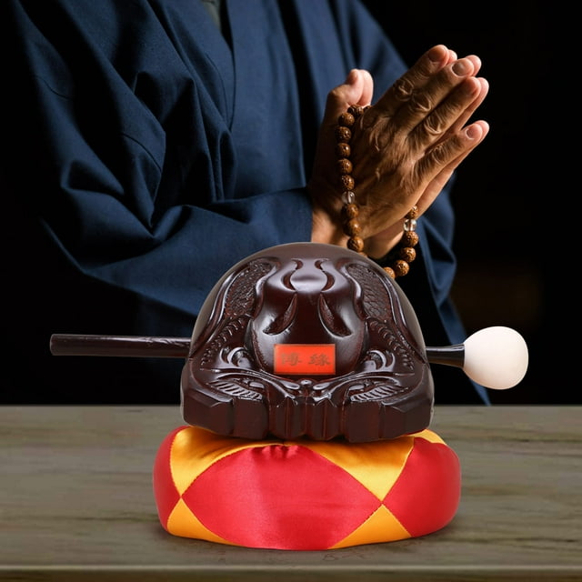 Hand-Carved Wooden Temple Block, Percussion Instrument with Mallets, Meditation Set featuring Camphorwood, Ancient Design for Relaxation, Home Decor