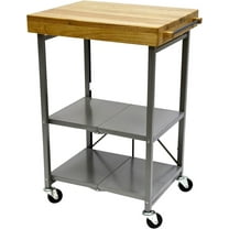 Origami Foldable Kitchen Island Cart, Rolling Storage Table Organizer with Wheels, Silver