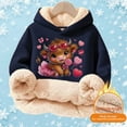 thumbnail image 2 of XUELUO Little Girls Hoodies Drawstring Long Sleeve Fleece Lined Cow Heart Print Hood Tops Early Spring Warm Clothes With Pockets, 2 of 5
