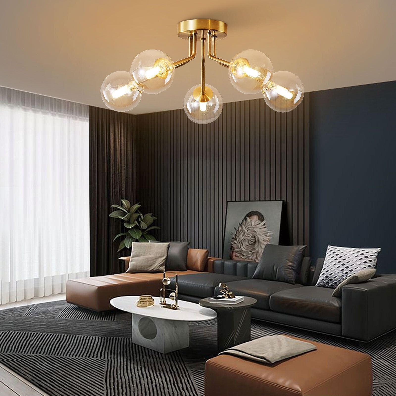 Retro Industry Artificial Satellite Chandelier Glass Globes Light Fixture Flush,Semi Flush Mount Ceiling Light Globe ,Gold Ceiling Light Fixtures for Dining Room ,Bedroom
