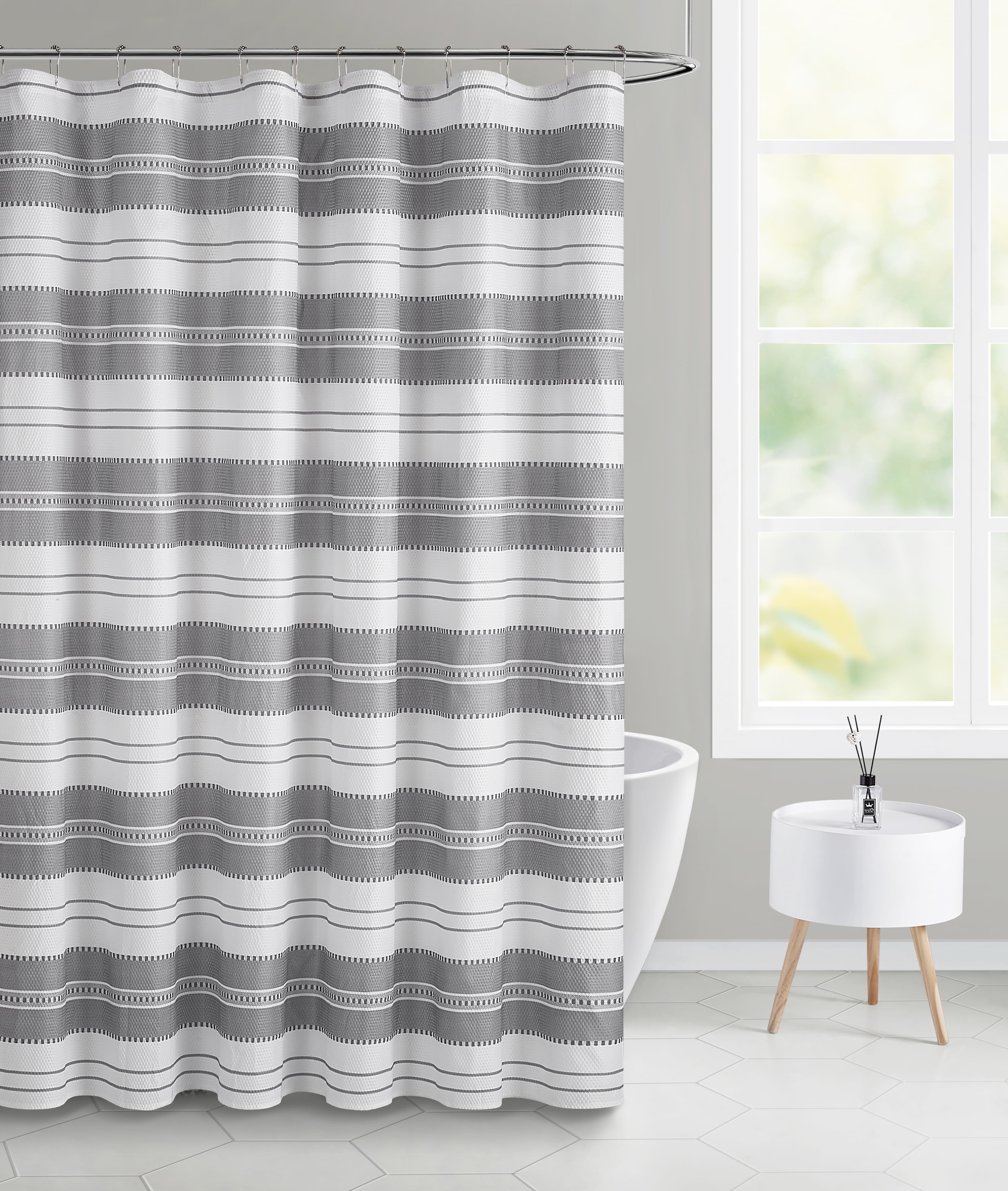 curtain shower Blue brown striped and