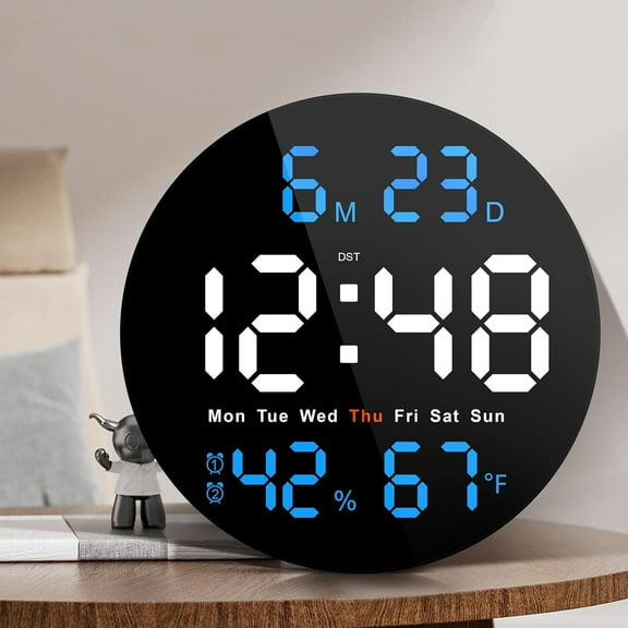 Klamerit 10" Digital Wall Clock with Large Display, LED Wall Clock with Remove Control, Electric Digital Clocks for Classroom, Bedroom,Green