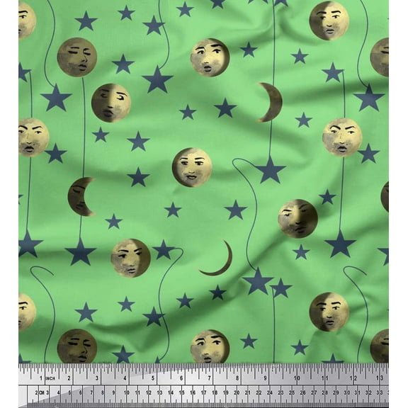 Soimoi Cotton Voile Fabric Moon & Stars Galaxy Print Sewing Fabric Yard 42 Inch Wide