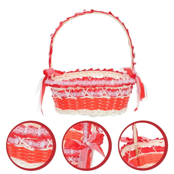 PAMINGONO Red Plastic Flower Girl Basket for Weddings Party Treats and Favors Detail Storage Use 9.5 in