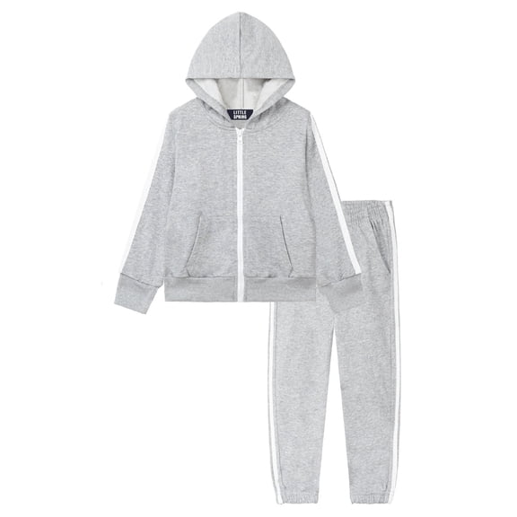 LittleSpring Toddler Athletic Hoodies for Boys Girls 4T Tracksuits Zip up and Jogger 2 Pieces Pants Cotton Gray