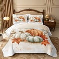 thumbnail image 2 of Erosebridal Pumpkin Leaves Quilt King 3 Pieces,Fall Harvest King Coverlet Set,White Orange Green,1 Bedspread and 2 Pillowcases, 2 of 7
