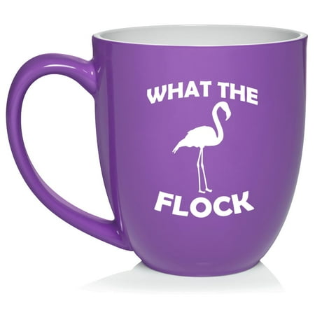 

What The Flock Funny Flamingo Ceramic Coffee Mug Tea Cup Gift (16oz Purple)