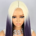 thumbnail image 4 of Unique Bargains Lace Front Wigs for Women 26" Blonde Gradient Purple Long Straight Hair with Wig Cap, 4 of 6