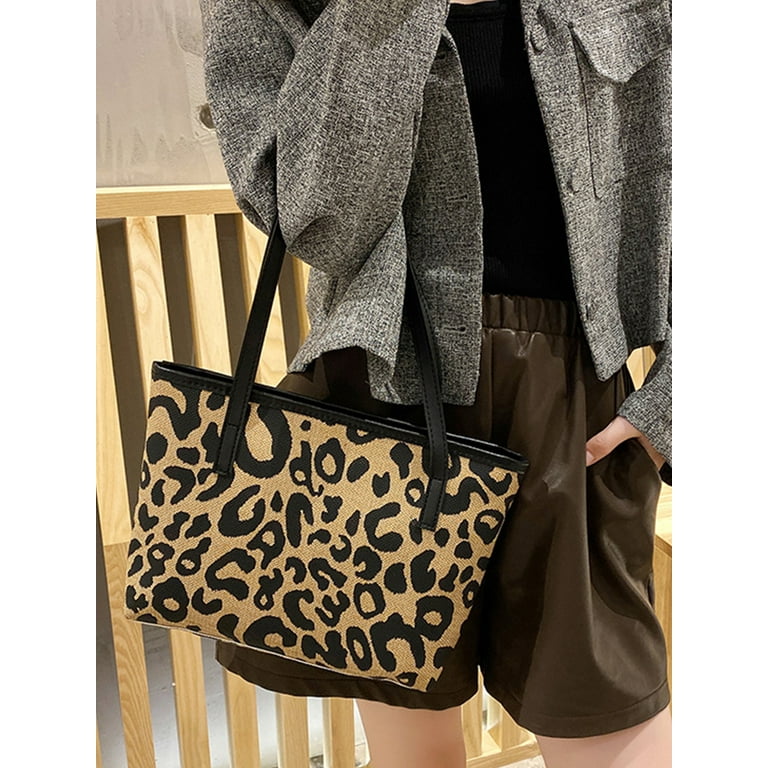 Leopard Pattern Handbag, Large Capacity Crossbody Bag, Women's Leather Top  Handle Purse