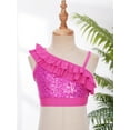 thumbnail image 3 of Haitryli Kids Girls Sequin Ruffled Ballet Dance Crop Top Modern Jazz One Shoulder Cami Tank Tops Hot Pink 10, 3 of 7