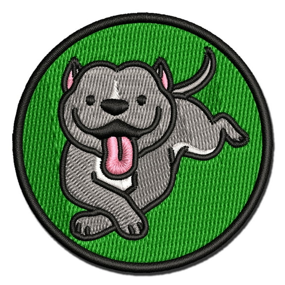 Pit Bull Happy Laying Down Dog Applique Multi-Color Embroidered Iron-On Patch - 2.5 Inch Small