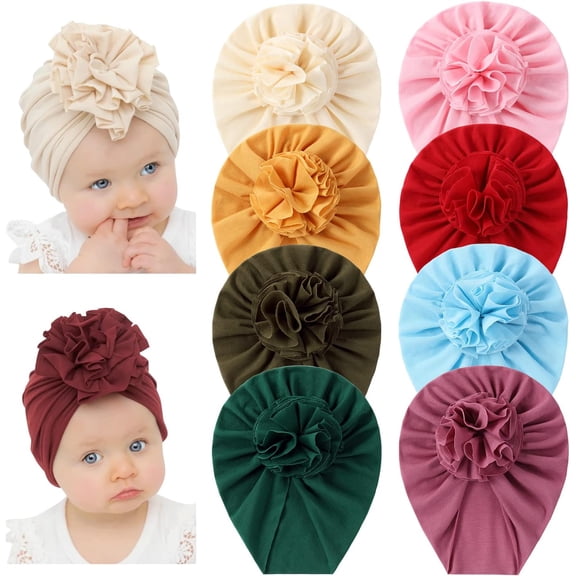Baby Large Flower Knot Donut Bow Beanie Turban Hat Cap Muslim Bonnet Headwrap