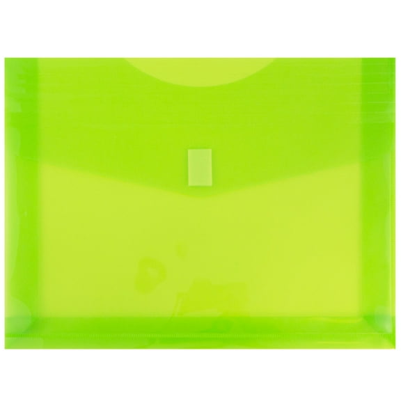 JAM Paper Plastic Hook and Loop Envelopes, 9.8" x 13" x 2", 12 Per Pack, Lime Green