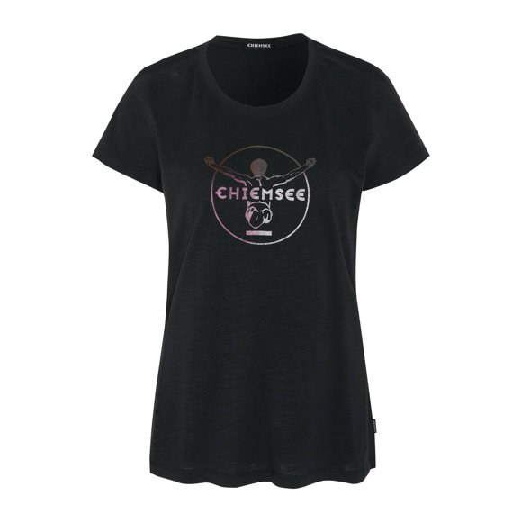 CHIEMSEE Camiseta de Mujer - Taormina, Camiseta, Algodón, Cuello Redondo, Logotipo, Corto, Unicolor Negro XS (X-Small)