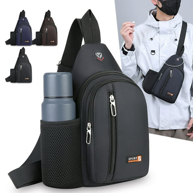 Fiudx Bolso Bandolera Tipo Bandolera, Correa Ajustable, Orificio para Auriculares, Material Impermeable, Ideal para Viajes y Actividades Al Aire Libre, para Hombre y Mujer, 30 X 17 X 5 Cm, Negro, Azu