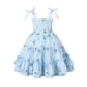 thumbnail image 1 of Vestido Happy Town para niña pequeña, estilo bohemio, halter, con volantes, azul, 1 of 7