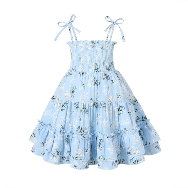 Vestido Happy Town para niña pequeña, estilo bohemio, halter, con volantes, azul