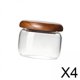 thumbnail image 1 of Tarro De Almacenamiento De Vidrio Con Tapa De Madera, Tarro De Miel Reutilizable Para Productos Secos, Nueces, Aperitivos, Tapa De Prensa, 220ml, 4x, 1 of 10