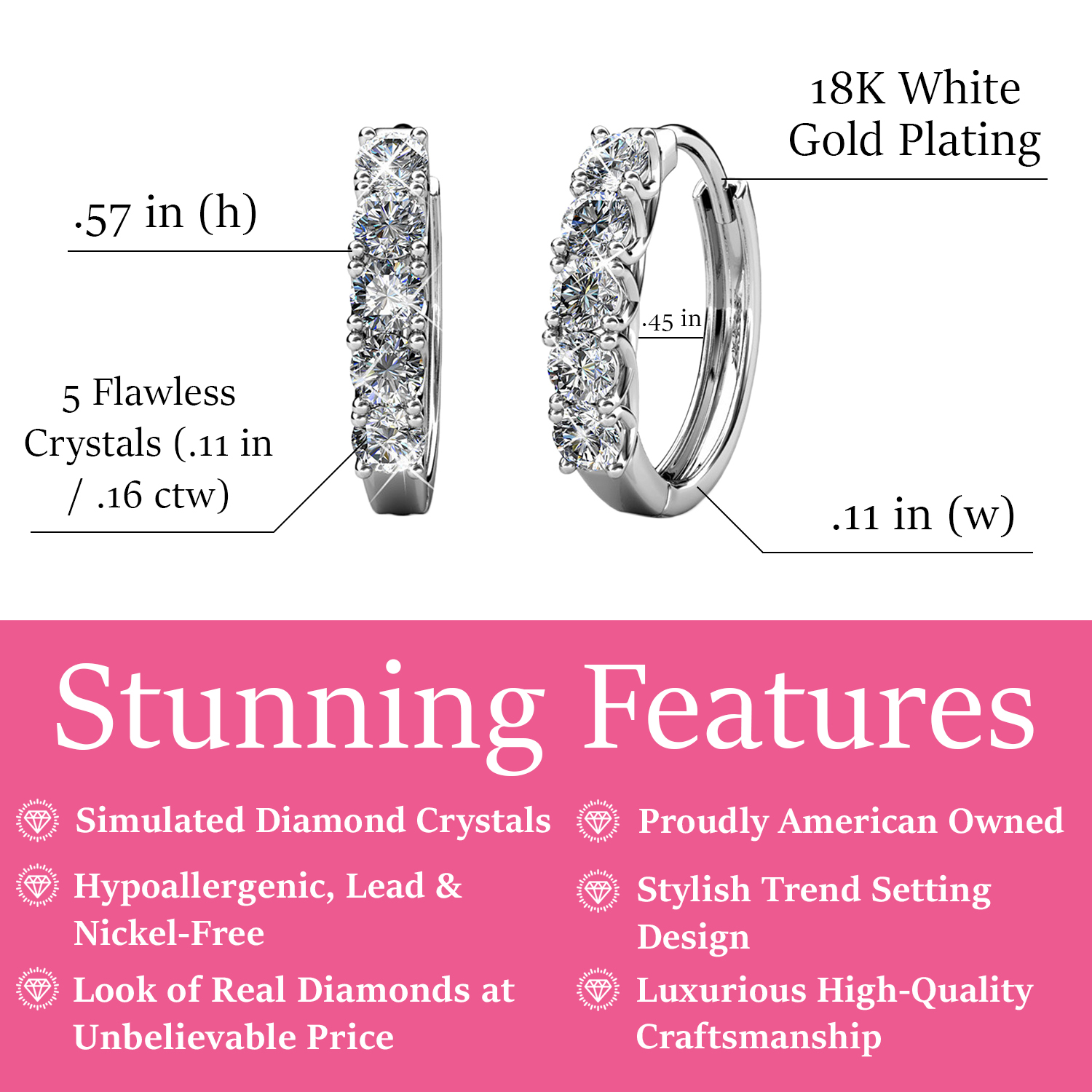 Cate & Chloe Bethany 18k White Gold Plated Silver Hoop Earrings | Women's Crystal Earrings, Jewelry Gift - image 3 of 8