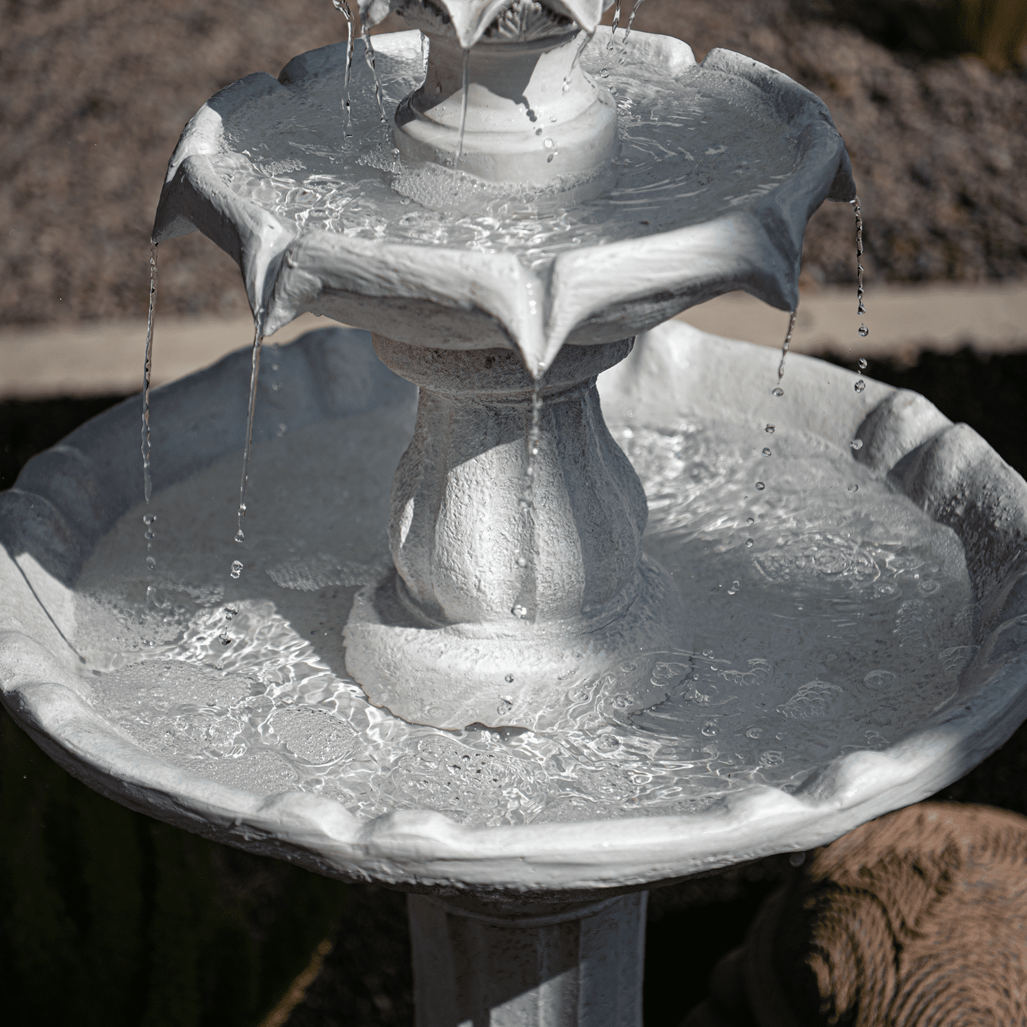 XBrand 44" H White Fiberglass/Resin 2-Tier Solar Water Fountain w/ Solar Panel and Auto-Shut Off Pump, Solar Garden Fountain, Tall Outdoor Fountain, Two Tiered Birdbath Fountain