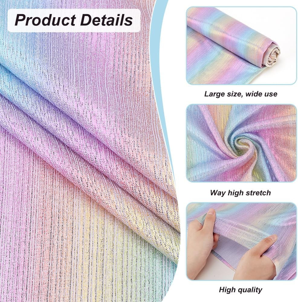 2 Yards Hologram Iridescent Fabric 60.6inch Wide Rainbow Color Fabric for Sewing 4Way Stretch Polyester DIY Fabric Shining Striped Fabric Colorful Fabric for Clothes Dress Decoration
