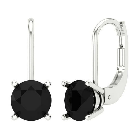 2 ct Lever-Back Drop Dangle Earrings for Women | 6.5mm Round Cut Natural Onyx | 18K White Gold