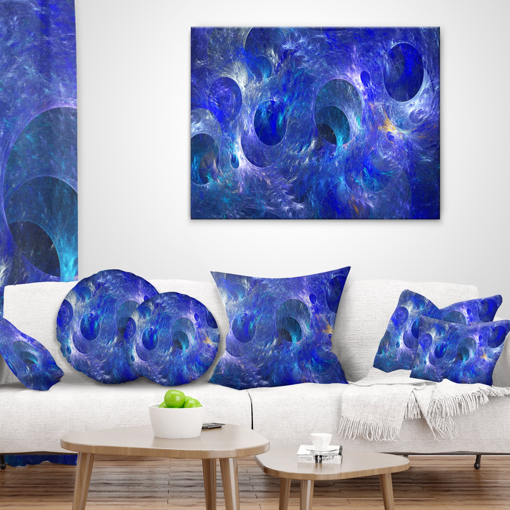 Designart Clear Blue Fractal Glass Texture - Abstract Throw Pillow - 12x20